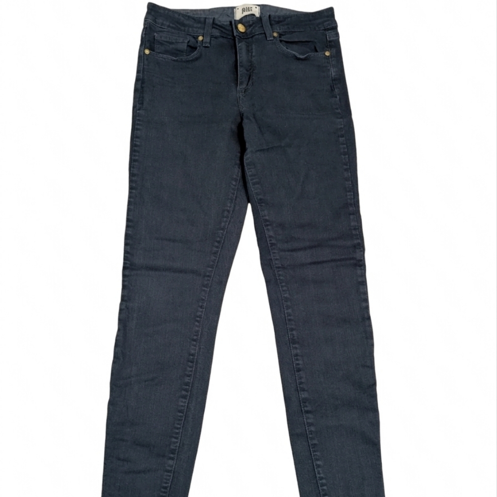 PAIGE Skyline Ankle Peg Skinny Jeans Size 27 Side Zip Hem Moto Maximalist